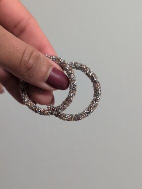 Express Sparkling Crystal Hoop Earrings - Silver